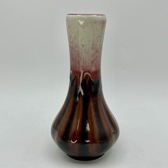 Red Drip Glaze Bud Vase Art Pottery Portugal 7" Boho Earthenware - Picture 1 of 7